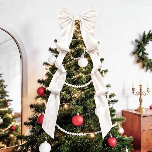 Big White Bows, Christmas Decorations, Velvet Christmas Tree Topper Bow, 52 x16 Inch, Giant Christmas Bow Decorations for Home Wreath Door Wall for Tree, Wedding, Birthday, Wreath, Door, Wall Decor by AERORIBOWEnjoyEveryDay