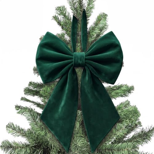 Janinka Dark Green Christmas Tree Topper Bow 22" Big,Polyester,Velvet by Janinka