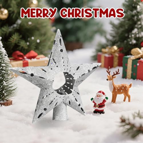 Silver Christmas Tree Topper Star, 12 Inch Glitter Tree Top Decoration, Sparkling Star Ornament for Christmas Tree, Durable ABS Plastic Holiday Decor Accessory, Xmas Tree Topper for Home and Party - Image 2