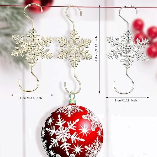 Ornament Hooks for Hanging Decorations, 20 PCS Gold Snowflake S-shaped Hangers - Swirl Christmas Tree Hangers with Crystal Beaded Tips for Small Ornaments - Image 3
