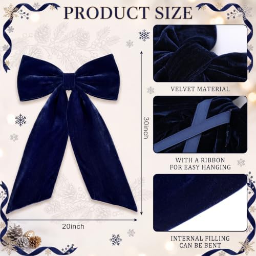 HunnmingRe Large Navy Blue Velvet Bow Christmas Tree Topper 30 Inches - Image 2