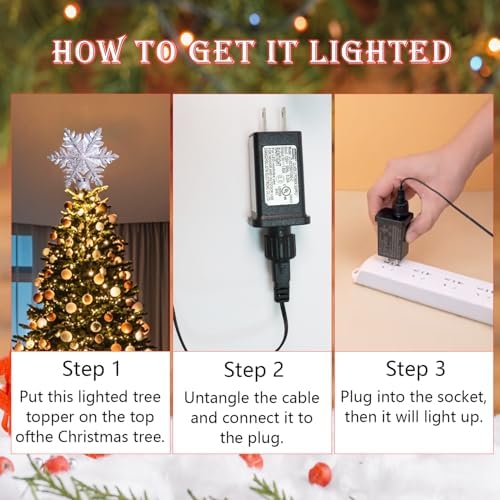 YIJXPOIN Christmas Tree Topper Lighted, Christmas Star Tree Topper LED Rotating Lights, 3D Silver Snowflake Star Tree Top Glitter Projector for Indoor Xmas Party Holiday Decorations - Image 3