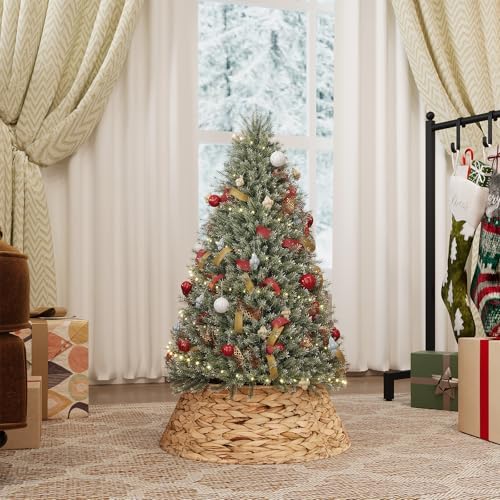 ELYKEN 13 Inch Mini Christmas Tree Collar, Stylish Hyacinth Tree Skirt for Artificial Trees, Rustic Farmhouse Wicker Tree Base Cover with Cord Cut-Out for Home Decor - Image 7