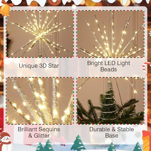 15-Inch Starburst Christmas Tree Topper with 150 LEDs & Remote, Silver - Image 4