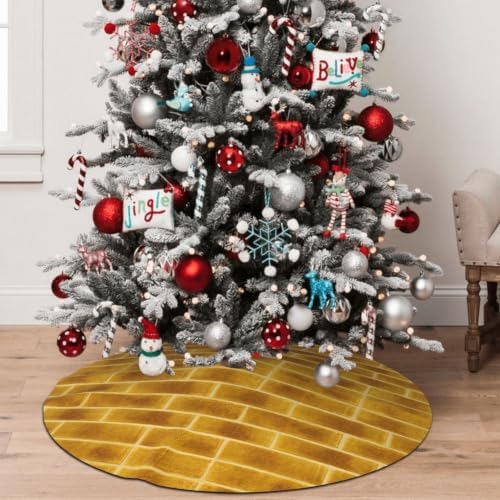 Yellow Brick Christmas Tree Skirt 36 Inch Mat Funny Party Holiday Festive Decor Supplies for Home Occasion Ornament Decorations by DecorateYourLife