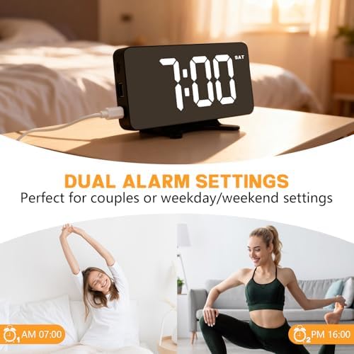 Digital Alarm Clock for Bedroom Dimmable Dual Desk Clock for Heavy Sleepers | Easy Setup, Large Number, 5 Alarm Modes - Image 3