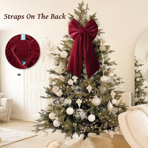 Christmas Decor - 36x18 Inches Large Red Velvet Christmas Tree Topper Bow - Image 4