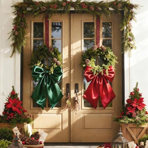 Red Green Big Bow Decor 23 x 11 Inch Christmas Bows for Wreaths Decrations Crib Large Green Red Satin Bows Decor Giant Bow Coquette Party for Xmas Gift Wrapping Baby Shower Wedding (4 Pack) - Image 3