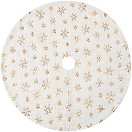 Sattiyrch Christmas Sequin Tree Skirt 36in,White Soft Thick with Golden Snowflakes Decorations for 5FT 6FT 7FT Xmas Tree - Image 3