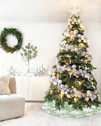 36 Inch Tree Skirts Small Green Christmas Tree Skirt Snowy Xmas Tree Skirt Fur Fabric for New Year Party Home Winter Holiday Party Decorations - Image 5