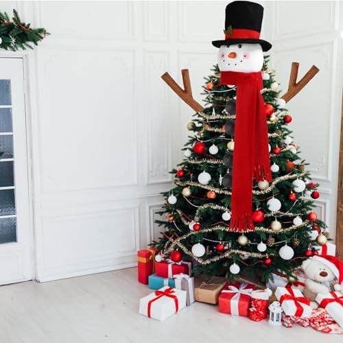 Syhood Snowman Christmas Tree Topper Large Holiday Funny Plush Stuffed Hanging Ornaments with Arms, Legs, Belt, Scarf for Christmas Tree Decorations Wine Bottle Curtain Xmas Home Decor - Image 4