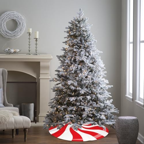 Christmas Tree Skirt 48 Inch Red and White Swirl Sweet Candy Cane Xmas Tree Mat for Winter Holiday Party Home Decorations - Image 3
