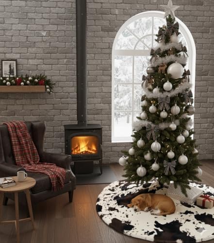 AOGU 36 Inch Cow Faux Fur Christmas Tree Skirt Holiday Decor for Xmas Tree, Festive Party, Home Decorations - Image 3
