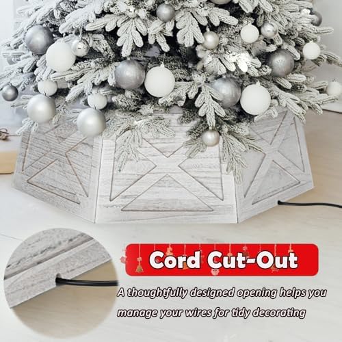 [2025 New] Natural Wood Christmas Tree Collar Stand for Real Trees up to 7.5ft, Durable Tree Base Cover with Easy Installation, Home Holiday Christmas Decoration (Washer White, D-30 Inch) - Image 2