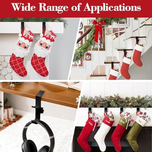 Garland and Stocking Mantel Holders with 2 Hooks, Mantel Hanger for Garland, 2 in 1 Mantel Garland and Stocking Hangers Heavy Duty, Fireplace Garland Hanger for Xmas Decoration (4Black) - Image 6