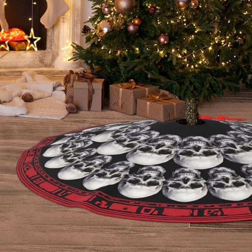 Halloween Skull Christmas Tree Skirt Funny Tree Mat for Farmhouse Xmas Holiday Party Decorations Indoor Outdoor 36 Inch - Image 5