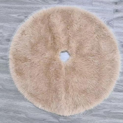 36 Inch Christmas Tree Skirt - Fluffy Faux Fur Camel Tree Skirt, Toka Colored Plush Xmas Holiday Decor for Parties, Small Round Tree Skirt - Image 3
