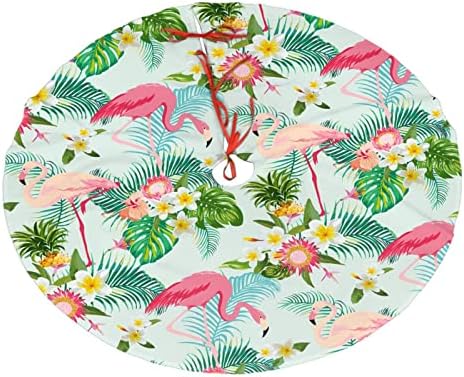 Flamingo Christmas Tree Skirt for Xmas Holiday Party Supplies Large Tree Mat Decor, Tropical Summer Pink Flamingo Palm Leaves Flowers Ornaments 30" - Image 5
