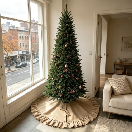 yuboo 48 Inch Burlap Christmas Tree Skirt with Ruffle Border - Image 2