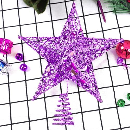 URATOT 8 Inches Glittered Christmas Tree Topper Purple Metal Christmas Treetop Hallow Wire Star Topper for Christmas Home Decoration - Image 3