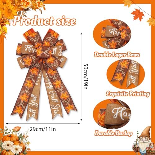 2 Pack Large Fall Wreath Bow 20x11 Inch, Wired Thanksgiving Tree Topper Bow - Image 3