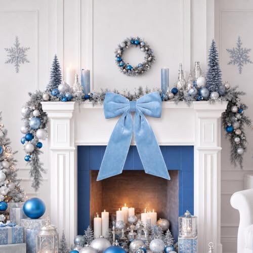 HunnmingRe 20 x 30 Inches Dusty Blue Large Velvet Bow Decor Giant Bow Party Decorations for Wall Backdrop Wedding Bridal Shower Birthday Party Room Home Wreath & Door Hanging Decorations - Image 4