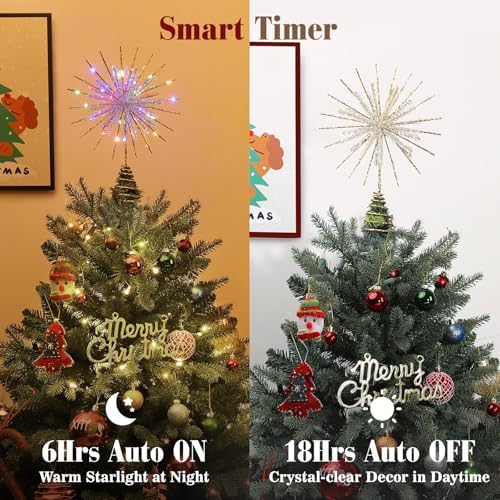 Lewondr Crystal Christmas Snowflake Tree Topper, Colorful Lights, Gold - Image 4