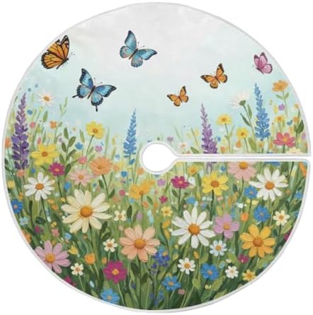 SUABO Spring Floral02 48 Inch Christmas Tree Skirt, Soft Xmas Tree Mat for Party Decoration Holiday Decor Christmas Decorations Indoor Outdoor by SUABO
