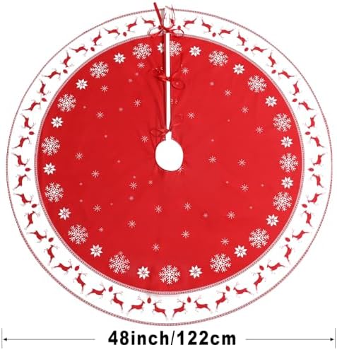 Multiwins Christmas Tree Skirt 48 inch, Large Snowflake Reindeer Red Xmas Tree Skirt, Thick Flannel Fabric, Best Christmas Decorations for Winter New Year - Image 5