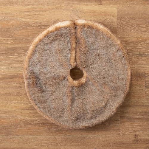 Balsam Hill Lodge Faux Fur Christmas Tree Skirt - Premium Rustic and Luxurious Fur Accents in Brown and Ivory for Tree Decor, Brown, 72" - Image 2