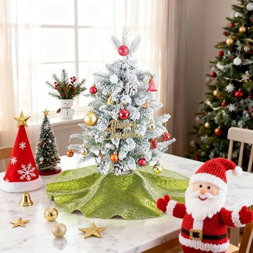 Christmas Tree Skirt 24 Inch Mini Sequin Tree Skirts for Small Pencil Trees - Image 3