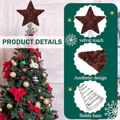 Soulchen Christmas Tree Topper Velvet Tree Topper Star for Decoration,Brown - Image 3