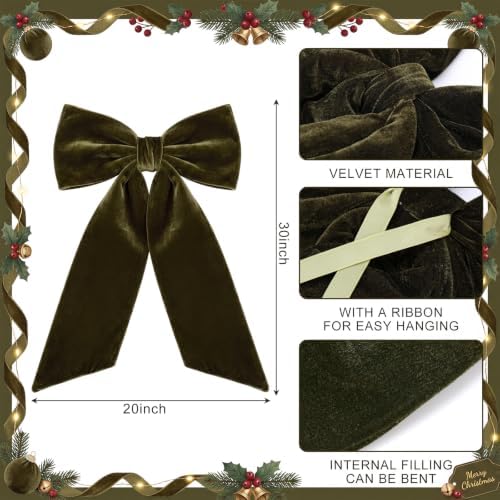 HunnmingRe 20 x 30 Inches Green Large Velvet Bow Decor Giant Bow Party Decorations for Wall Backdrop Wedding Bridal Shower Birthday Party Room Home Wreath & Door Hanging Decorations - Image 2
