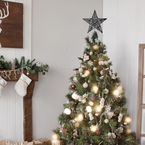 URATOT Glittered Christmas Tree Topper Metal Christmas Treetop Hallow Wire Star Topper for Christmas Home Decoration (8 inches, Black) - Image 7