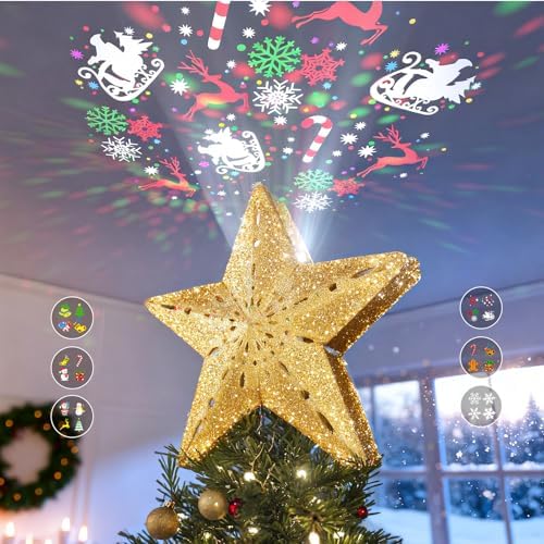 DG-Direct Lighted Christmas Tree Topper with 6 Projection Patterns, Gold by DG-Direct