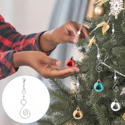 INCREWAY 20 Pcs Lobster Knot Christmas Hook Decorative with Lobster Claws Hanging Metal Wire Clear Round Crystal Jeweled Swirl for Crafts Xmas Decoration (Silver) - Image 6