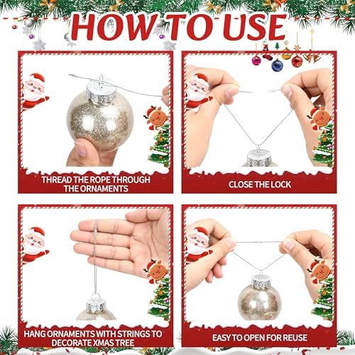 240 Pcs Christmas Ornament Hooks, Ornament Hangers with Snap Ornament String for Christmas Tree Holiday Party Hanging Ribbon Decorations Ropes Easy and Fast Locking(Silver) - Image 4