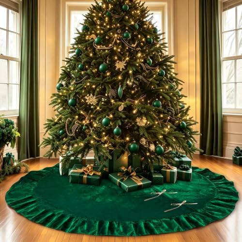 72 Inches Velvet Christmas Tree Skirt Decorations Green Luxury Xmas Fur Plush Skirts for Merry Christmas Party Rustic Vintage Holiday Home Winter by QIJISTORM