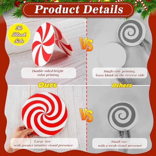 12Pcs Large Candy Christmas Tree Decorations Peppermint Lollipop Christmas Picks for Tree, 7.87" Red and White Candy Ornaments, Plastic Candyland Tree Topper for Xmas Holiday Party Vase Decor - Image 4
