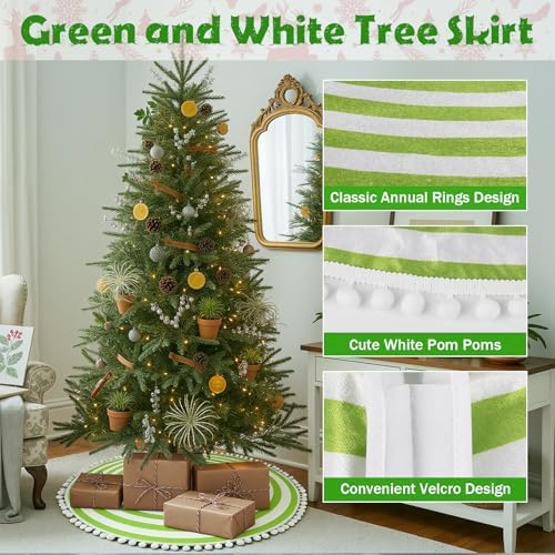 30 Inch Green and White Christmas Tree Skirt with Pom Poms - Image 3
