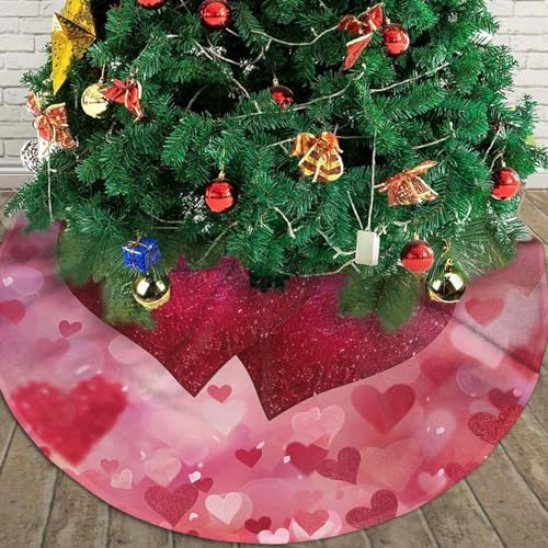 Christmas Tree Skirt, Happy Valentine's Day Love Red Pink Glitter Love Floral Red Hearts Xmas Large Tree Mat, New Year Festive Holiday Party Decorations 36" inches - Image 4