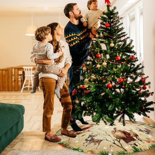 Christmas Tree Skirt, 48 Inch Vintage Santa Deer Xmas Tree Mat - Image 4