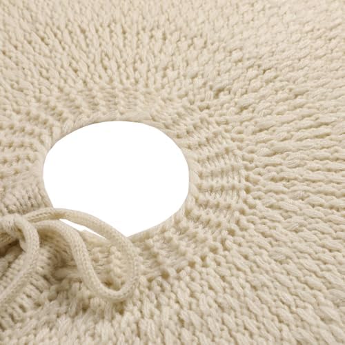 Sattiyrch Knit Christmas Tree Skirt – Classic Cable Knit Tree Base Wrap with Tie Closure – Cozy Holiday Décor for 7–9 ft Christmas Tree (Beige,48in) - Image 4