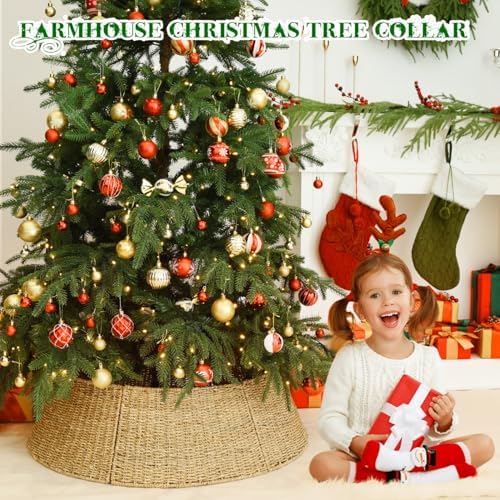 Rocinha 32 in Extra Large Rattan Christmas Tree Collar Basket - Rustic Handcrafted Christmas Tree Stand Cover Woven Tree Skirt Collar Christmas Tree Decoration Farmhouse Indoor Decorations for Home - Image 4