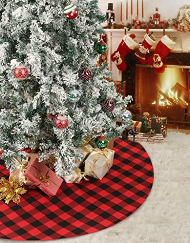 36 Inch Black Red Buffalo Plaid Christmas Tree Skirt - Image 2