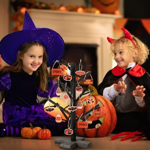 12 Inch Black Halloween Christmas Ornament Display Tree Centerpieces for Tables Ornament Tree Stand Holder Tabletop Artificial Tree for Wedding Anniversary Birthday Farmhouse Party Home Decor - Image 5