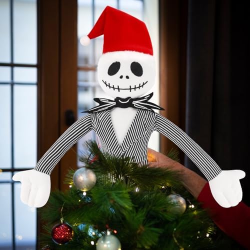 Christmas Tree Topper Decorations - Cute Plush Jack Huggers with Santa Hat - Image 2
