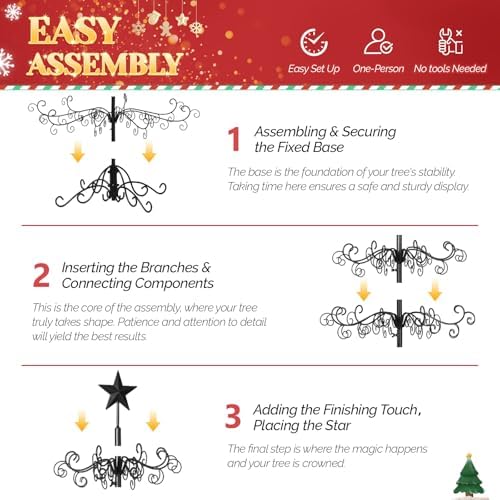 VINGLI 6ft Wrought Iron Christmas Tree w/192 Branch Tips, 6-Tier Metal Display Stand for Gifts, Box, Ornament Display Tree Suit for Holiday, Party, Home Decor, Indoor & Outdoor Decor Hanger, Black - Image 5