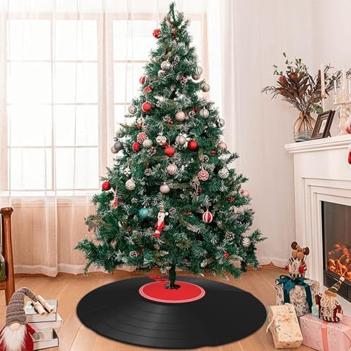 Vinyl Record Christmas Tree Skirt 36 Inch Mat Funny Party Holiday Festive Decor Supplies for Home Occasion Ornament Decorations - Image 2
