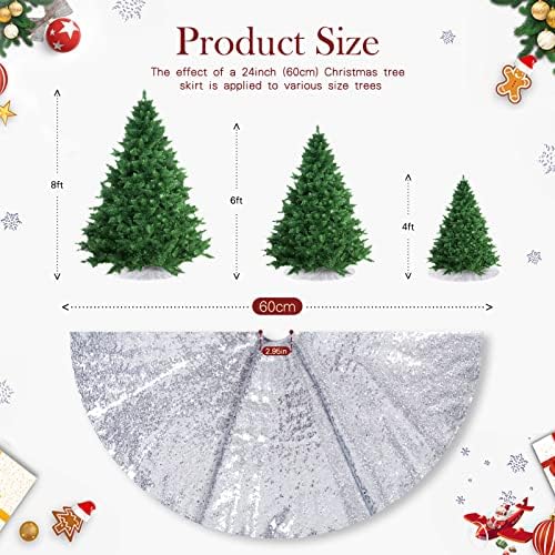 Small Christmas Tree Skirt 24 Inch Silver Tree Skirt Sequin Tree Skirt for Silver Christmas Decorations - Image 5